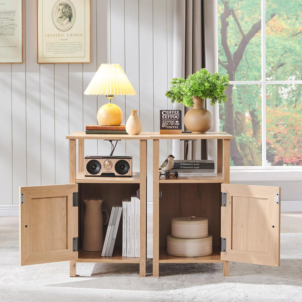 IFGET Farmhouse Nightstand Set of 2, End Table with Charging Station, Rustic ...