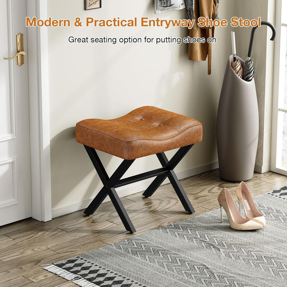 Memobarco 18-Inch Large Leather Vanity Stool, Vanity Chair with Metal X-Leg, ...