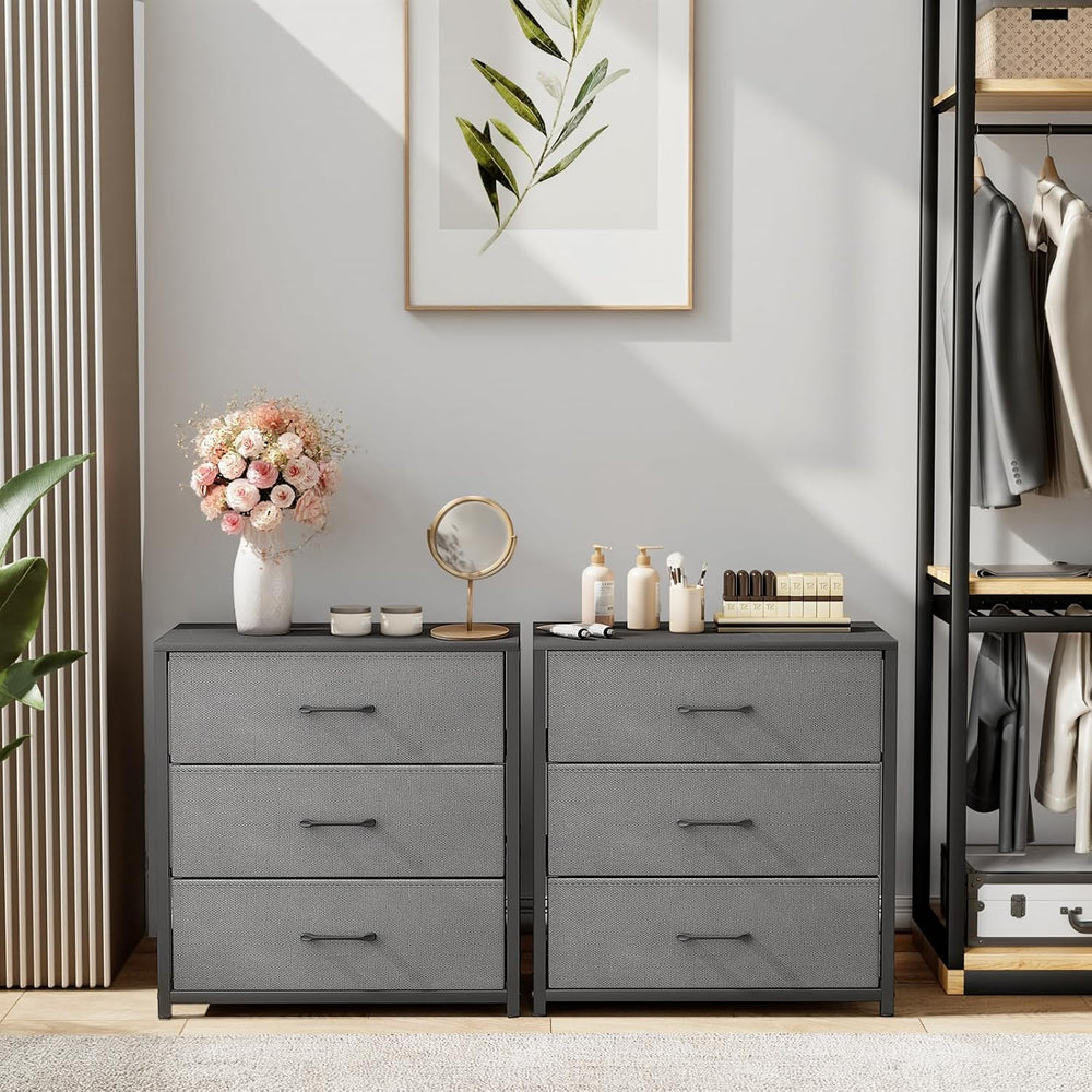 Memobarco Nightstand with 3 Fabric Drawers, Storage Dresser, Gray | Storage D...