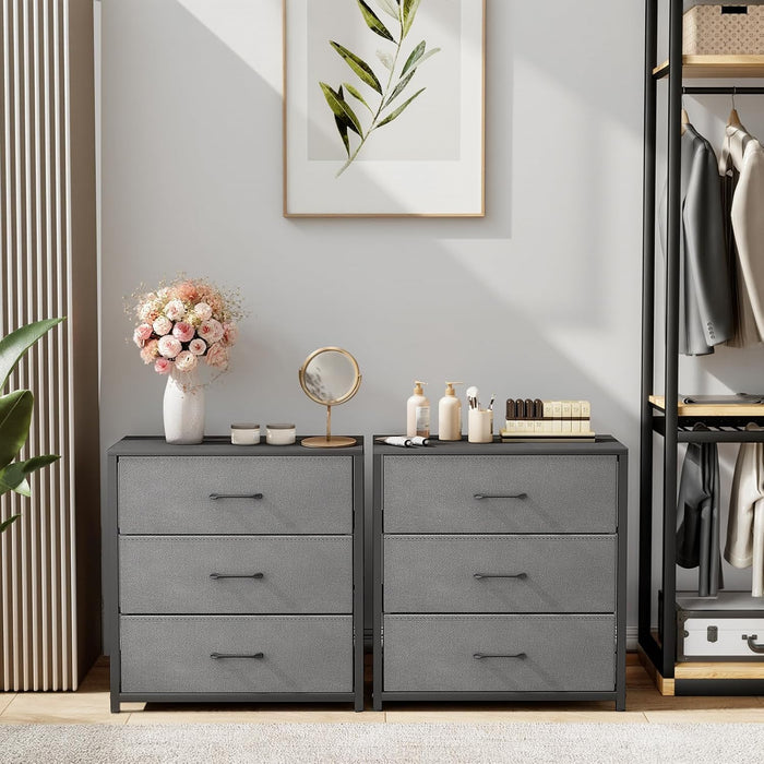 Memobarco Nightstand with 3 Fabric Drawers, Storage Dresser, Gray | Storage Drawers, side Table, End Table, Fabric Drawers, Wood Top, Metal Frame, Bedroom, Closet, Living Room