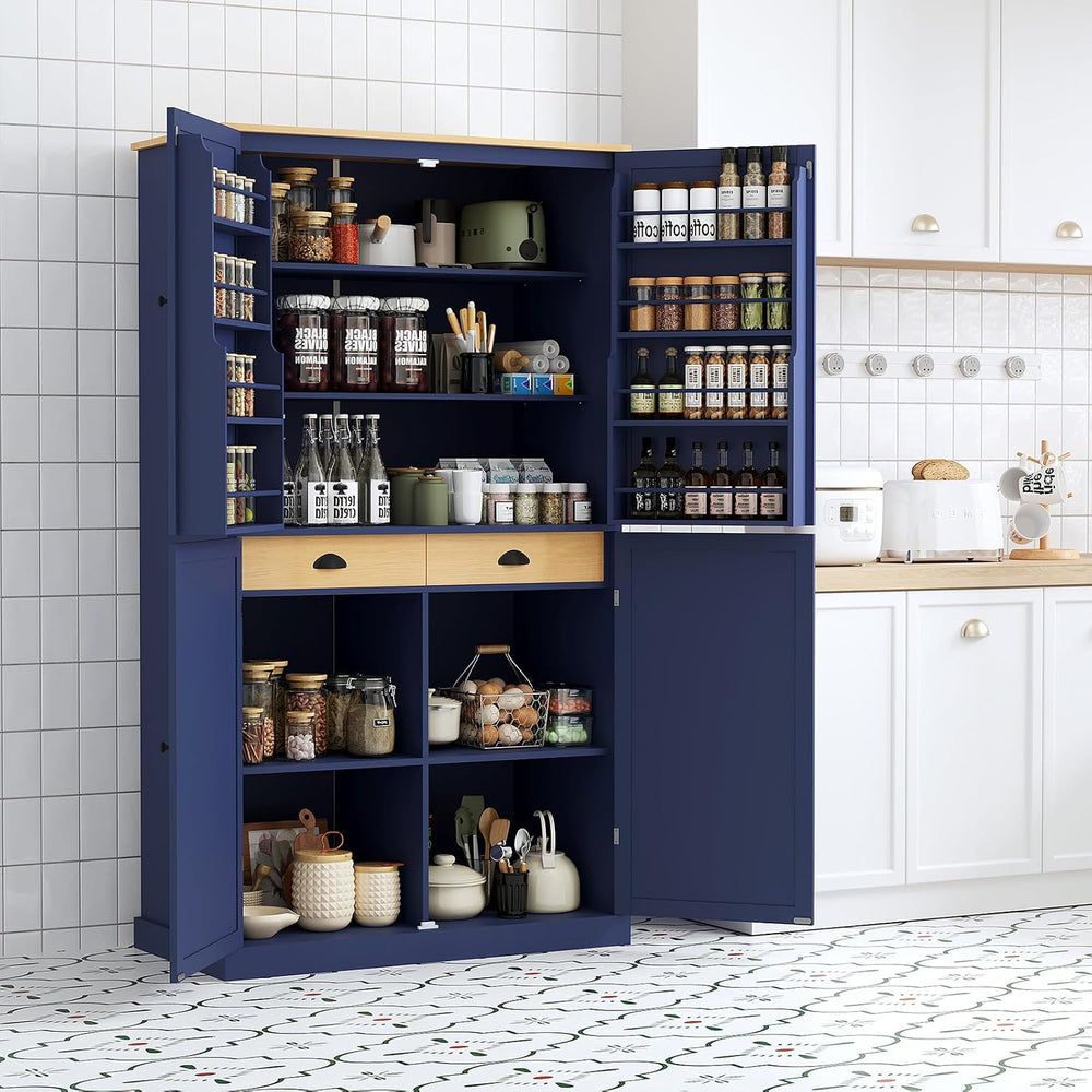 Freestanding Kitchen Pantry Large Cupboard Storage Cabinet with 2 Drawers, 2 ...