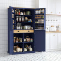 Freestanding Kitchen Pantry Large Cupboard Storage Cabinet with 2 Drawers, 2 Adjustable Shelves, 8 Door Shelves for Kitchen, Dining Room Blue