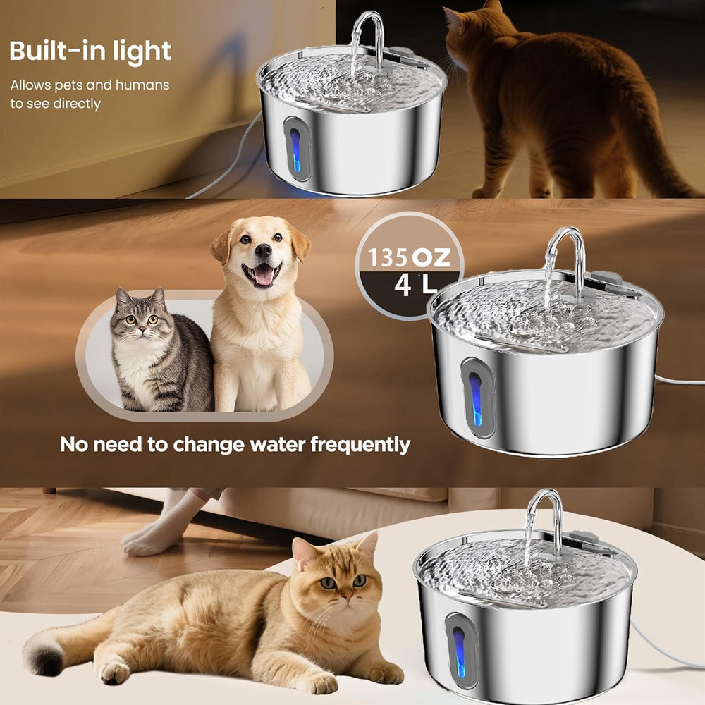 Cat Water Fountain Stainless Steel, Hygienic Drinking Fountain for Cats