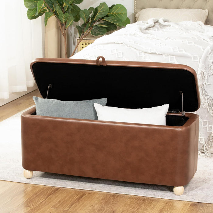 Homebeez 40 inch Storage Ottoman Bench, Faux Leather Upholstered Foot Rest Stool for Bedroom, End of Bed Bench for Living Room, Entryway (Vintage Brown)