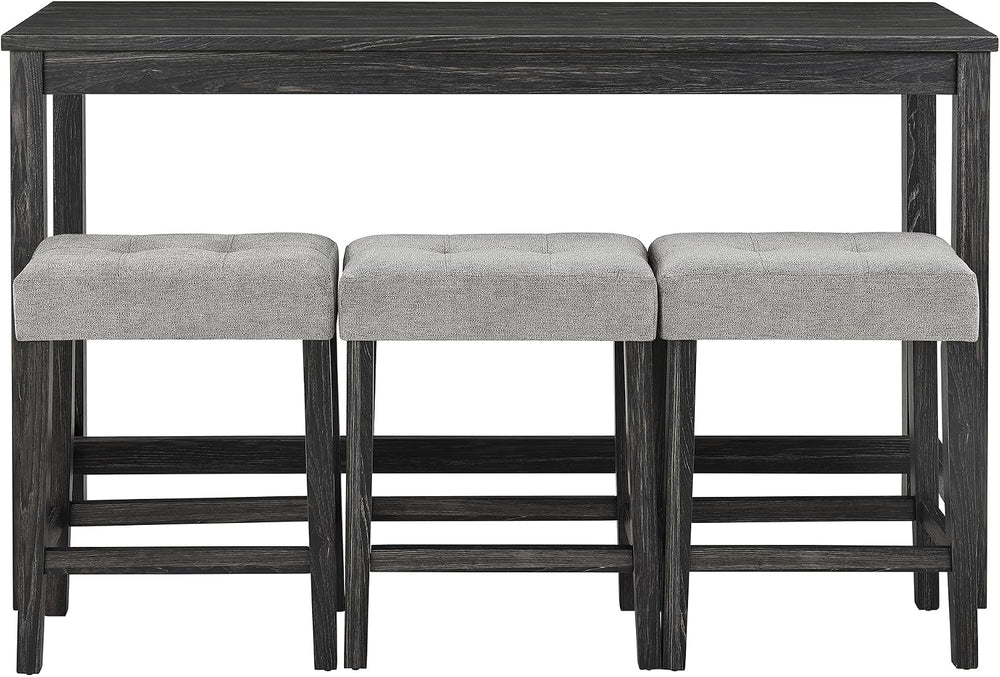 Bar Table Set with Power Outlet, 4 Piece Bar Table and Chairs Set, Industrial...