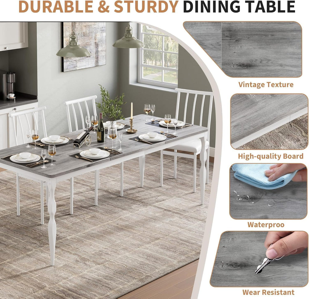 IDEALHOUSE 78 Inch Farmhouse Dining Table for 6-8 People, Rectangular Wood Ki...