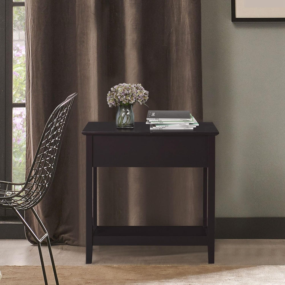 Hinge Cabinet End Table 24x18x30 possessing Bottom Shelf Durable Base Coffee ...