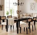 Upholstered Farmhouse Dining Chairs Set of 4 Mid Century Modern Dining Room Chairs Rattan Linen Kitchen Chairs Armless Side Chairs with Black Wood Frame/Rattan Back for Living Room,Beige