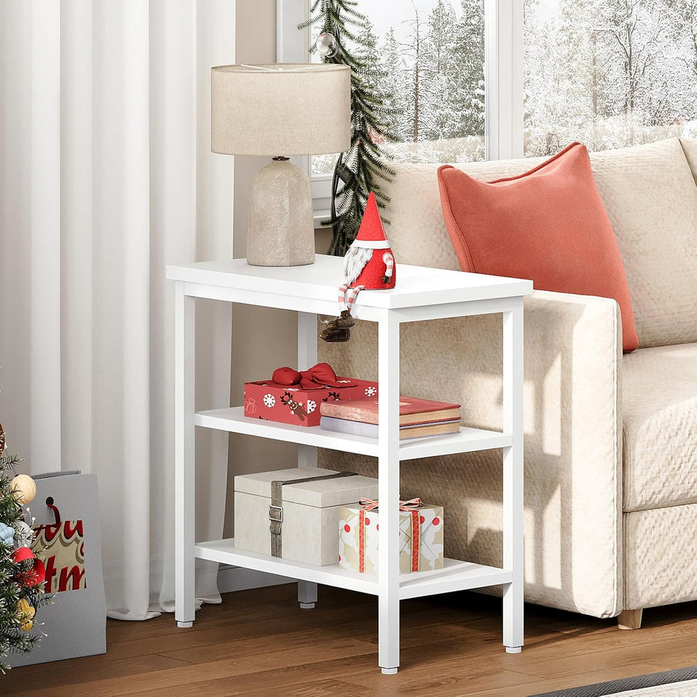 HOOBRO End Table, Simple Rustic Side Table with 3-Tier Storage Shelf, Narrow ...