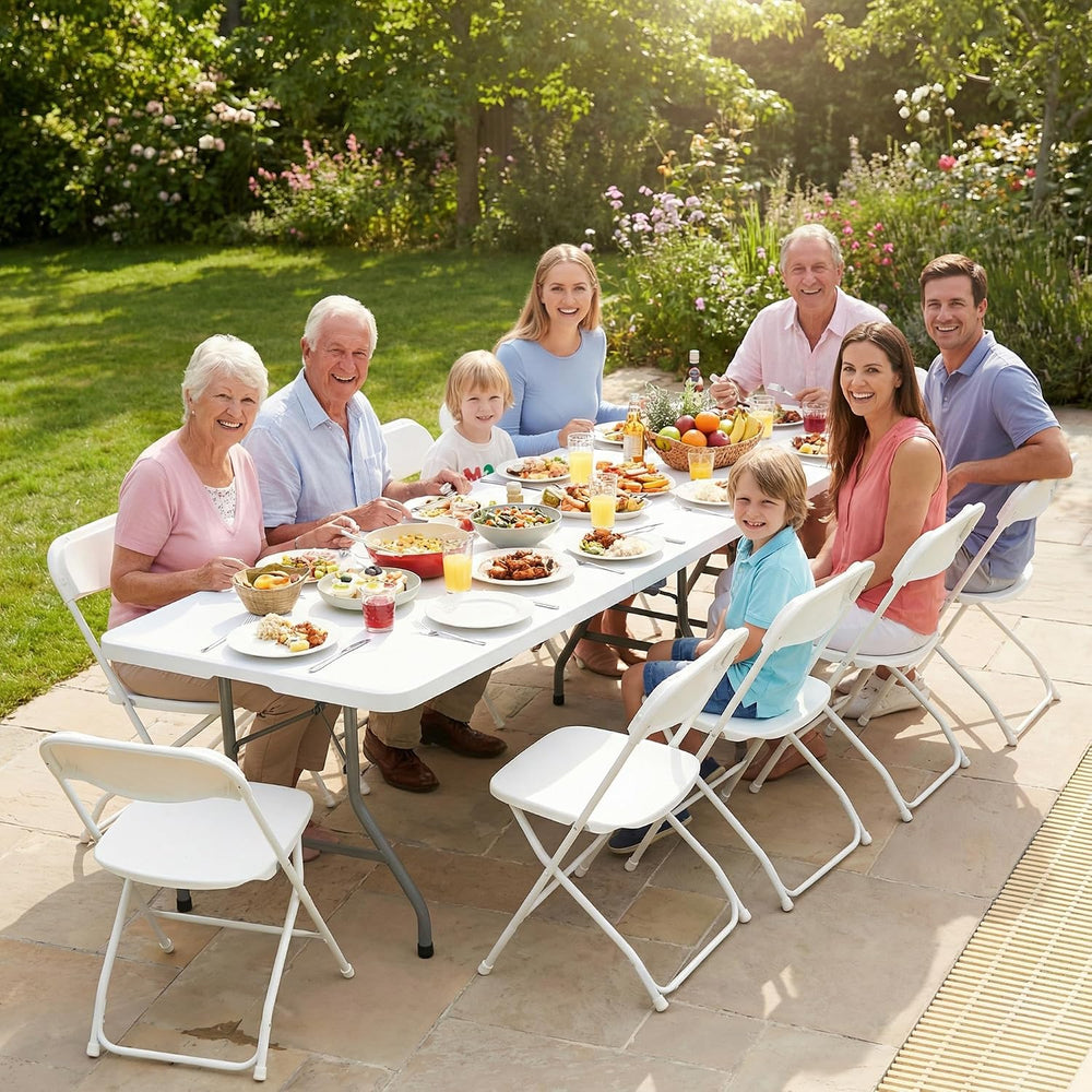SEALAMB Portable 8FT Plastic Folding Table for Indoor & Outdoor, Heavy Du...