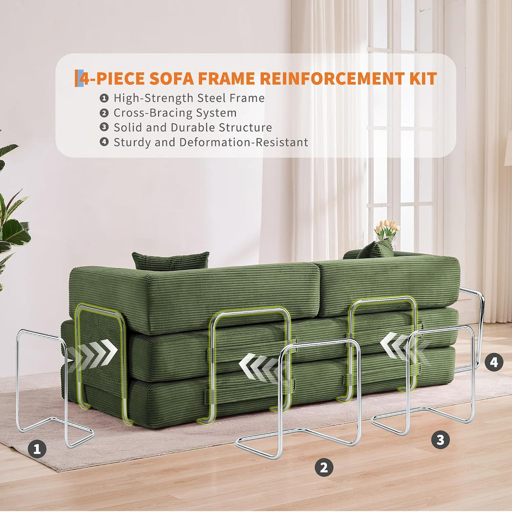 GarveeLife 78.8" Modular Corduroy Sofa Bed,5 in 1 Convertible Futon Floo...