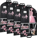 DEEKA 4 Pack Dance Garment Bag for Hanging Clothes with Zipper Pockets Dance Accessories Essentials Uniform Costume 40 Inch Dress Bags for Dance Competition Girls (Black,Pink)