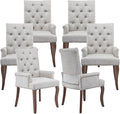 Upholstered Tufted Chenille Dining Chairs with Arms & Nailhead Trim – Solid Wood Frame & Legs, Modern Farmhouse for Dining, Kitchen & Living Room (Set of 6, Beige)