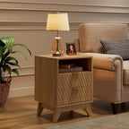 Fluted Nightstand with Charging Station, 18" Modern End Table with Storage Drawers, Bedside Table for Bedroom, Natural Oak(1 Piece)