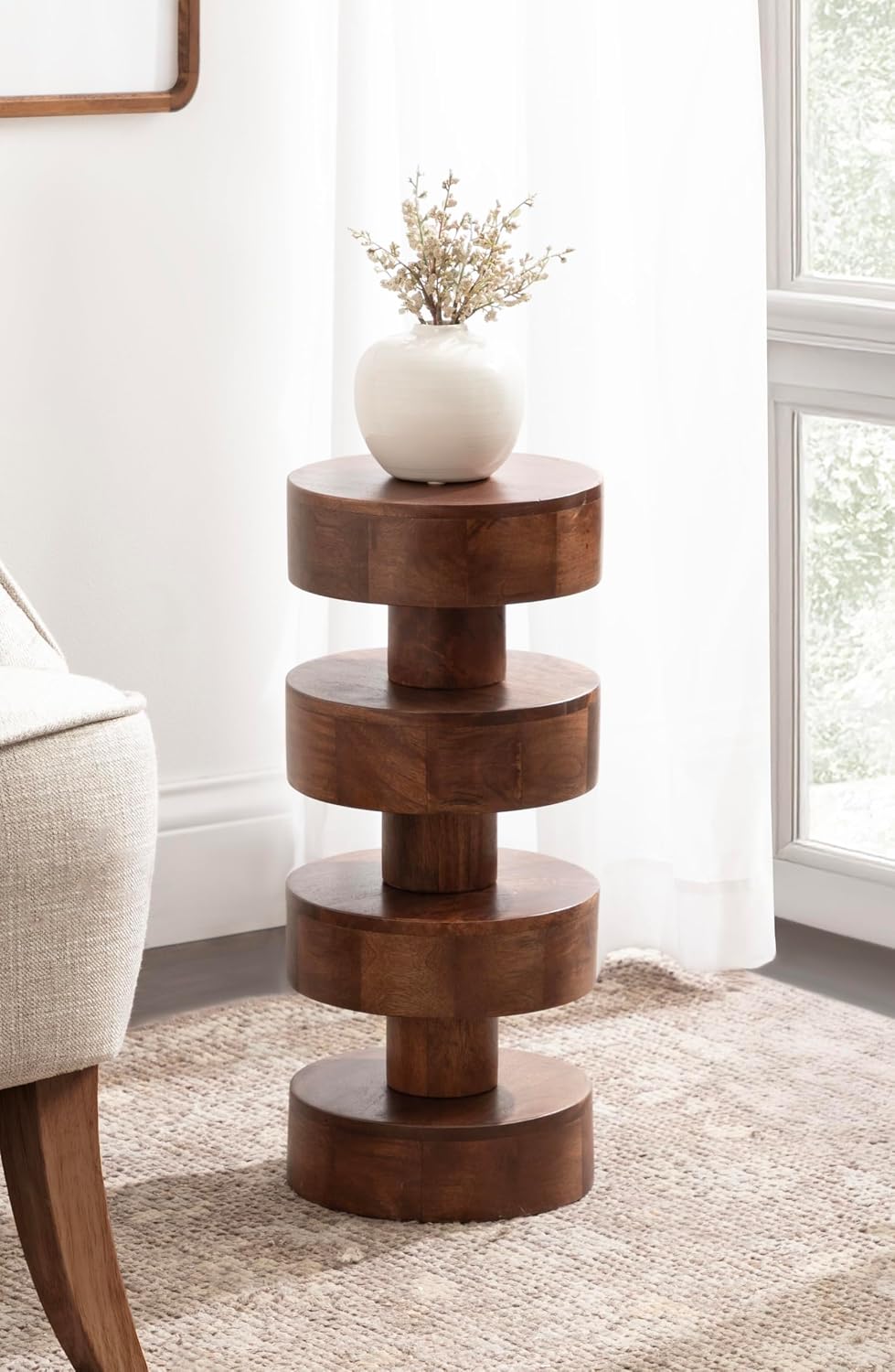Kate and Laurel Omar Modern Wooden Round Drink Table, 9 x 9 x 20, Walnut Brow...