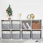 12 x 12 Inch Cube Storage Bins, 6 Pack Large Collapsible Fabric Storage Bin with Ropes, Foldable Storage Cubes for Home, Office,Closet, Clothes, Toys Organizer (White & Grey)