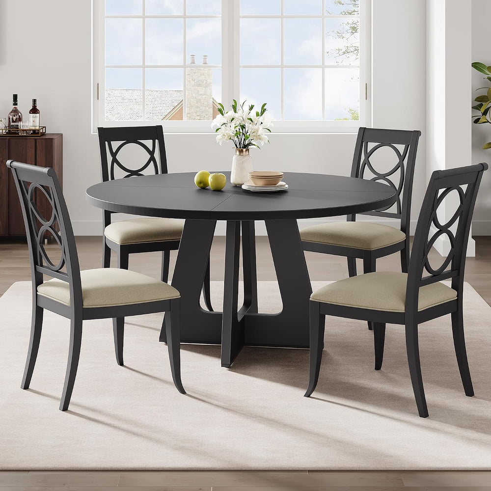 IDEALHOUSE 47" Farmhouse Round Dining Table for 4 to 6 (No Chairs), Black