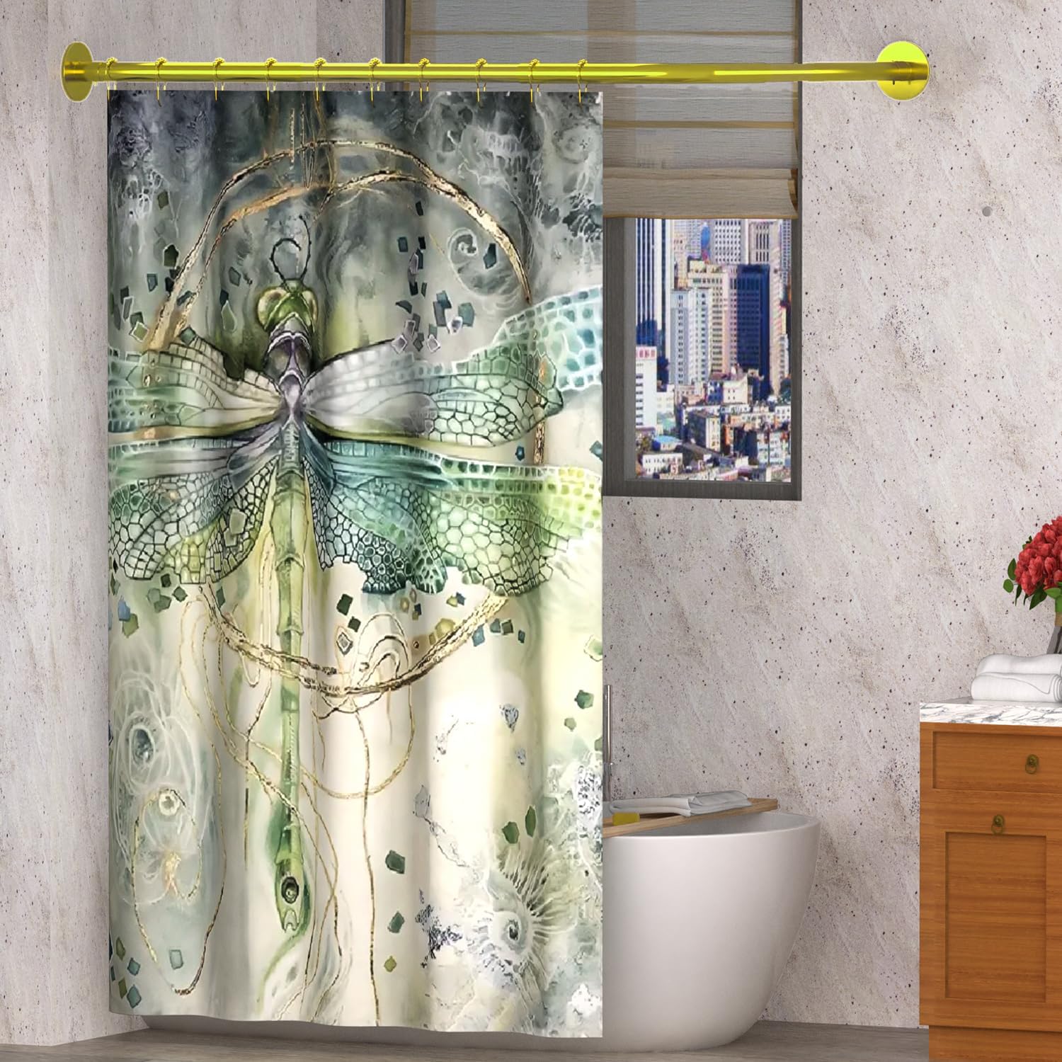 Corner Shower Curtain Rod Adjustable Stainless Steel L Shaped Rack Drill Free Install for Bathroom, Bathtub, Clothing Store (Gold 27.55"-39.37" x 47.24"- 65")