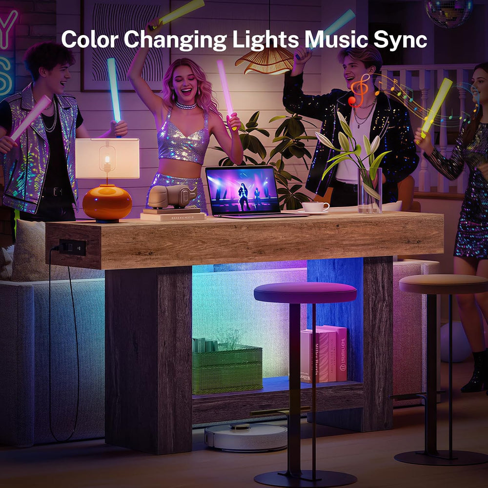 63" Entryway Table with Smart RGB Lights and Charging Station, Narrow Co...