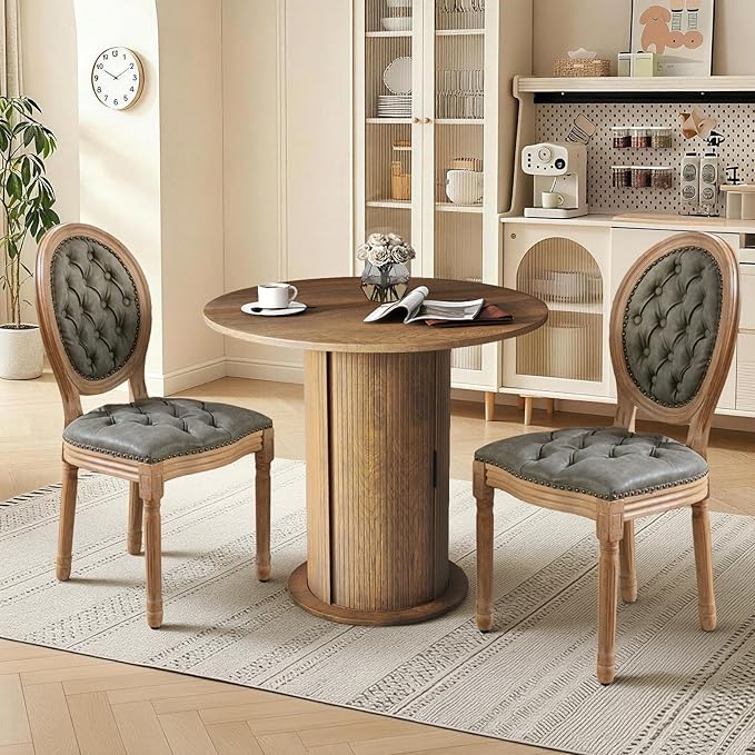 SoarFlash Kitchen Table and Chairs for 2, 31.5" Dining Table Set for 2 with Upholstered Chairs, 3 Piece Kitchen Table Set with Storage Shelf for Small Space, Apartment