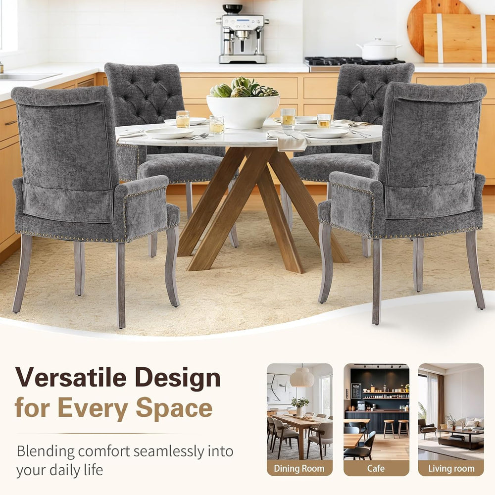 cinkehome Upholstered Dining Chairs, Dining Room Kitchen Chair with Armrest a...