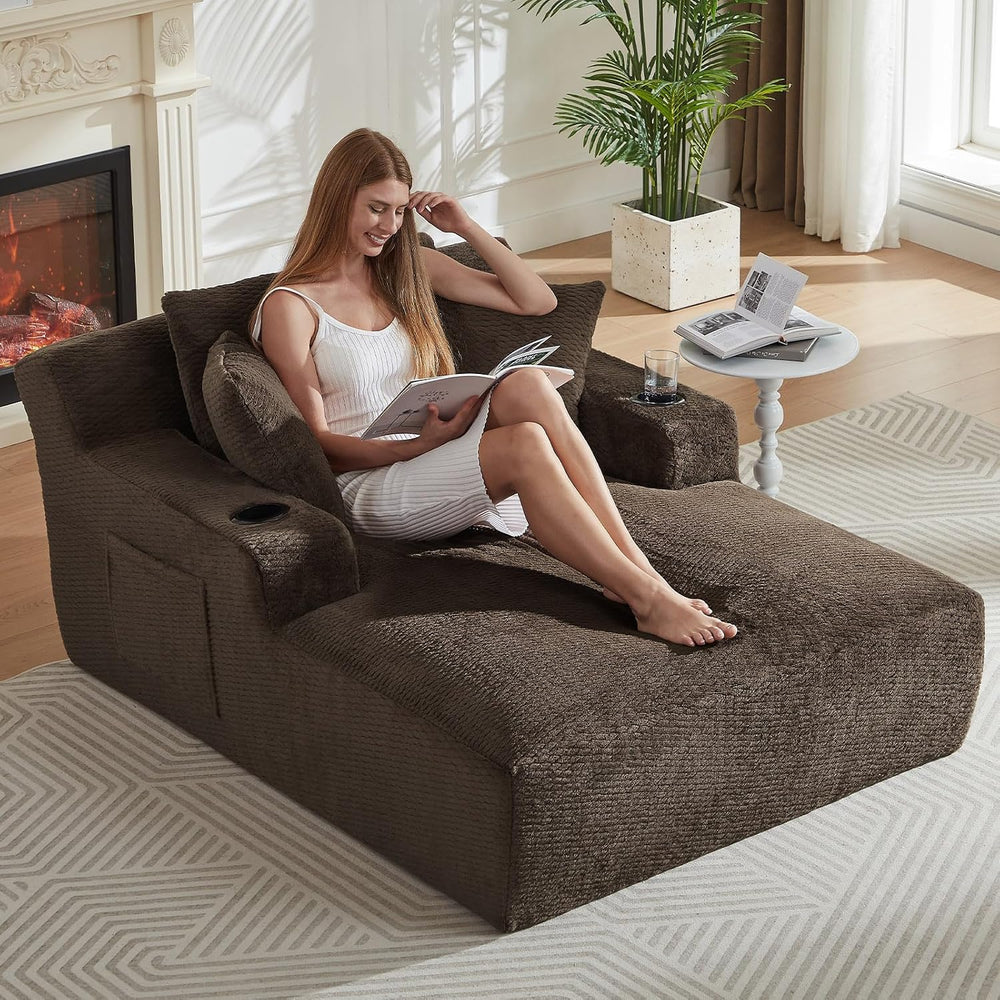 49.2"Oversized Chaise Lounge Chair Indoor,Faux Fur Reading Chair with Cu...
