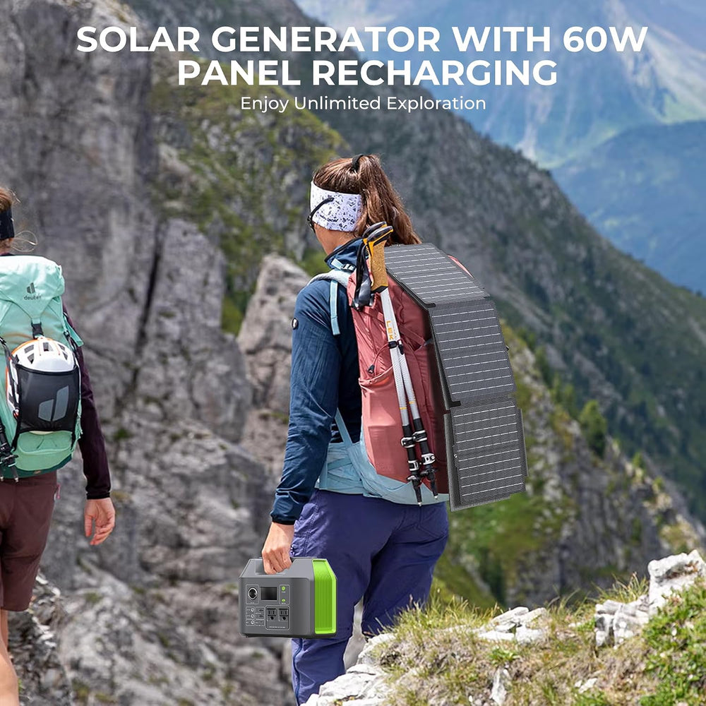 Portable Solar Generator 300W Power Station with 60W Foldable Solar Panel