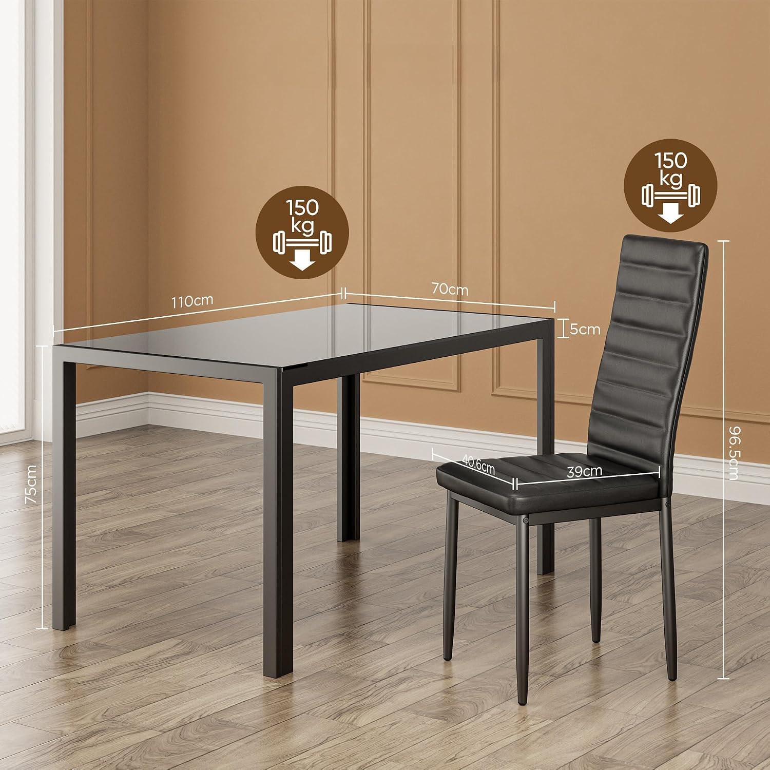Bealife Kitchen Dining Table Set for 4, Tempered Glass 5 Piece - Black | PU Leather Modern Dining Room Furniture, Space Saving Table and Chairs Set for Home, Kitchen, Living Room, Dining Room