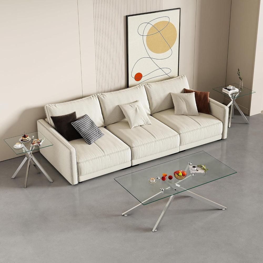 IANIYA Coffee Table Set of 3, Glass Living Room Table Set, 47.2'' Sil...