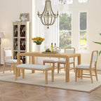 LUMISOL 6-Piece Solid Wood Dining Table Set, Extendable Kitchen Table Set for 4-6 with 4 Upholstered Chairs and 1 Bench for Kitchen, Dining Room, Living Room, Natural