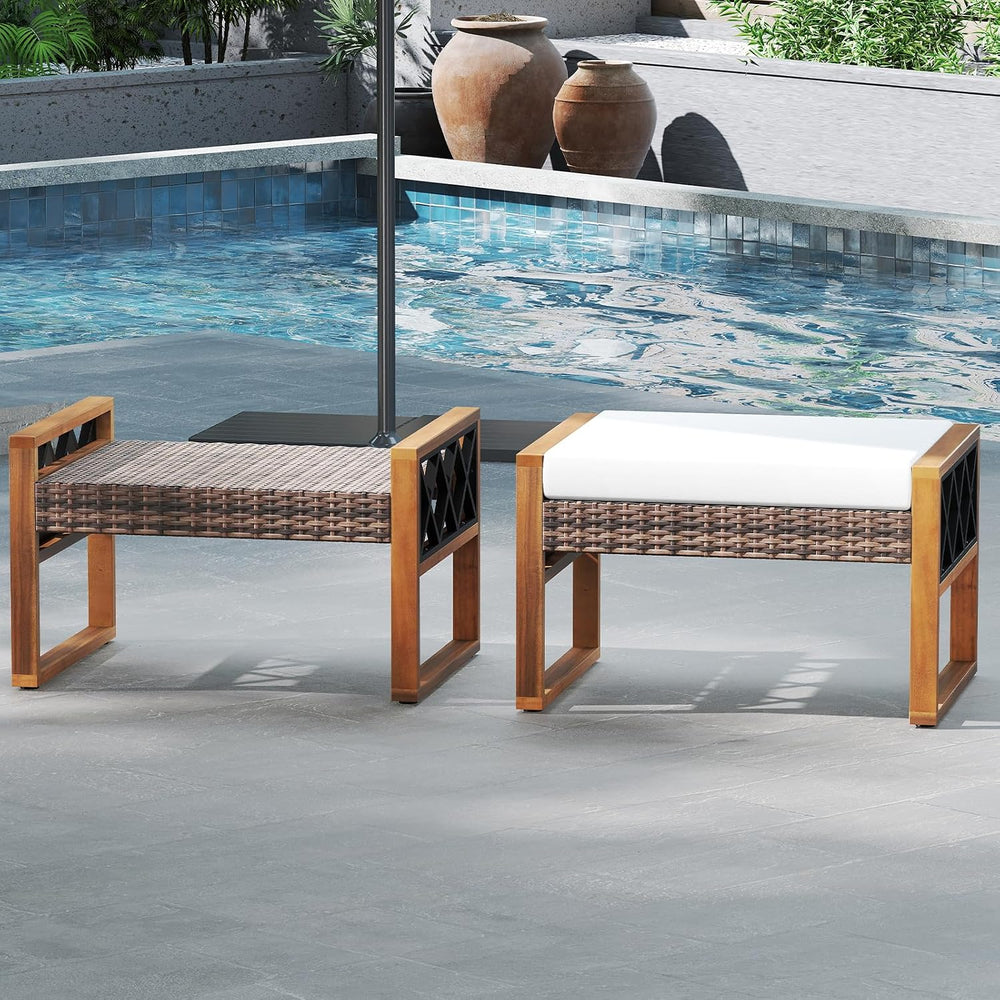 RELAX4LIFE Wicker Outdoor Ottomans for Patio - Set of 2 Rattan Outside Footst...