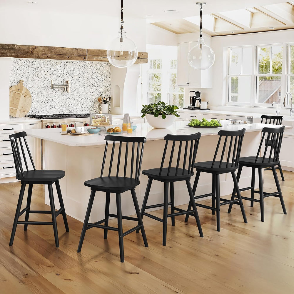 LUE BONA 360° Swivel Bar Stools Set of 3, Black Windsor Barstools, Counter He...