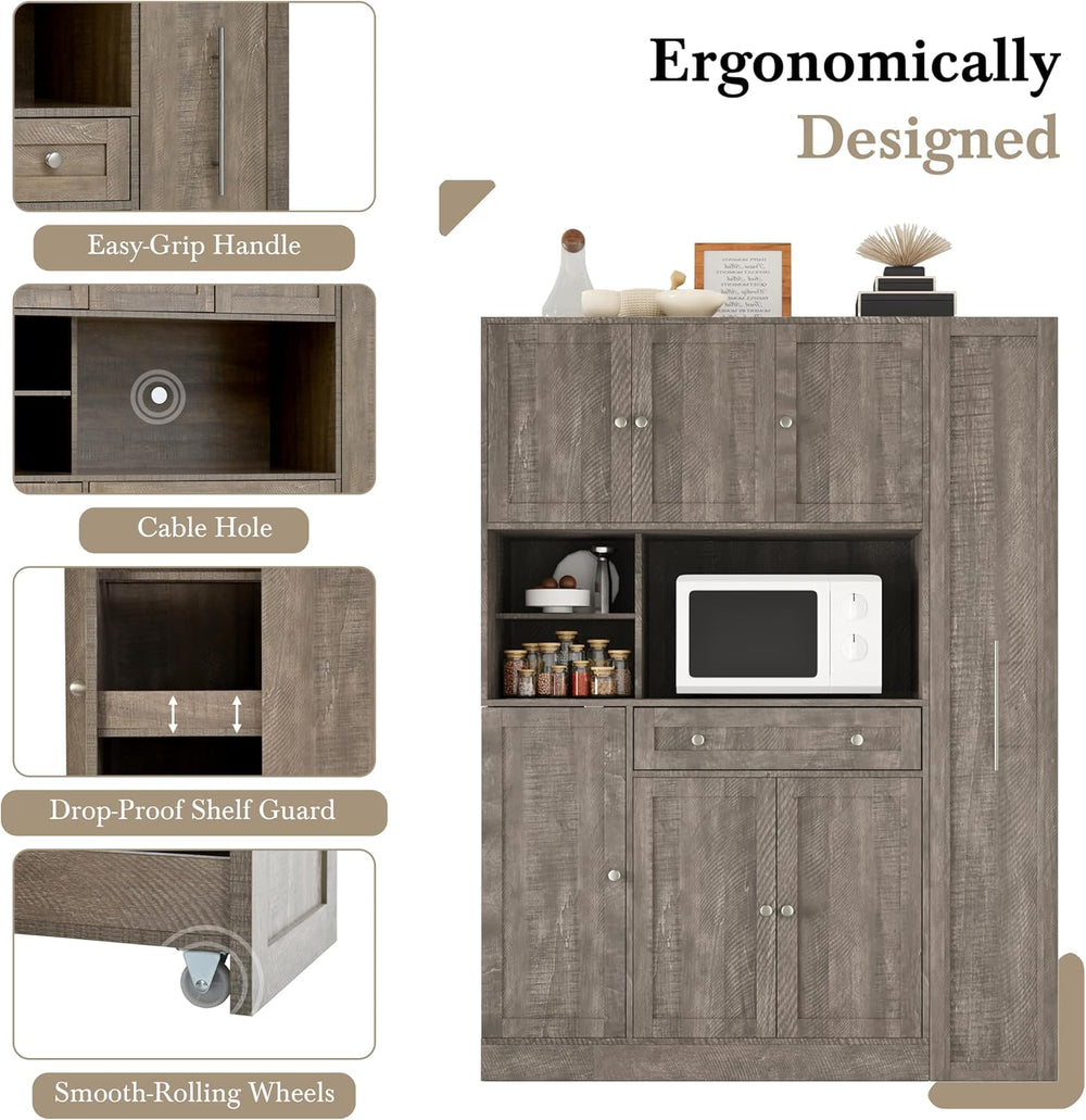 Merax Farmhouse Pantry Storage Cabinet, Freestanding Buffet Cabinet with Pull...