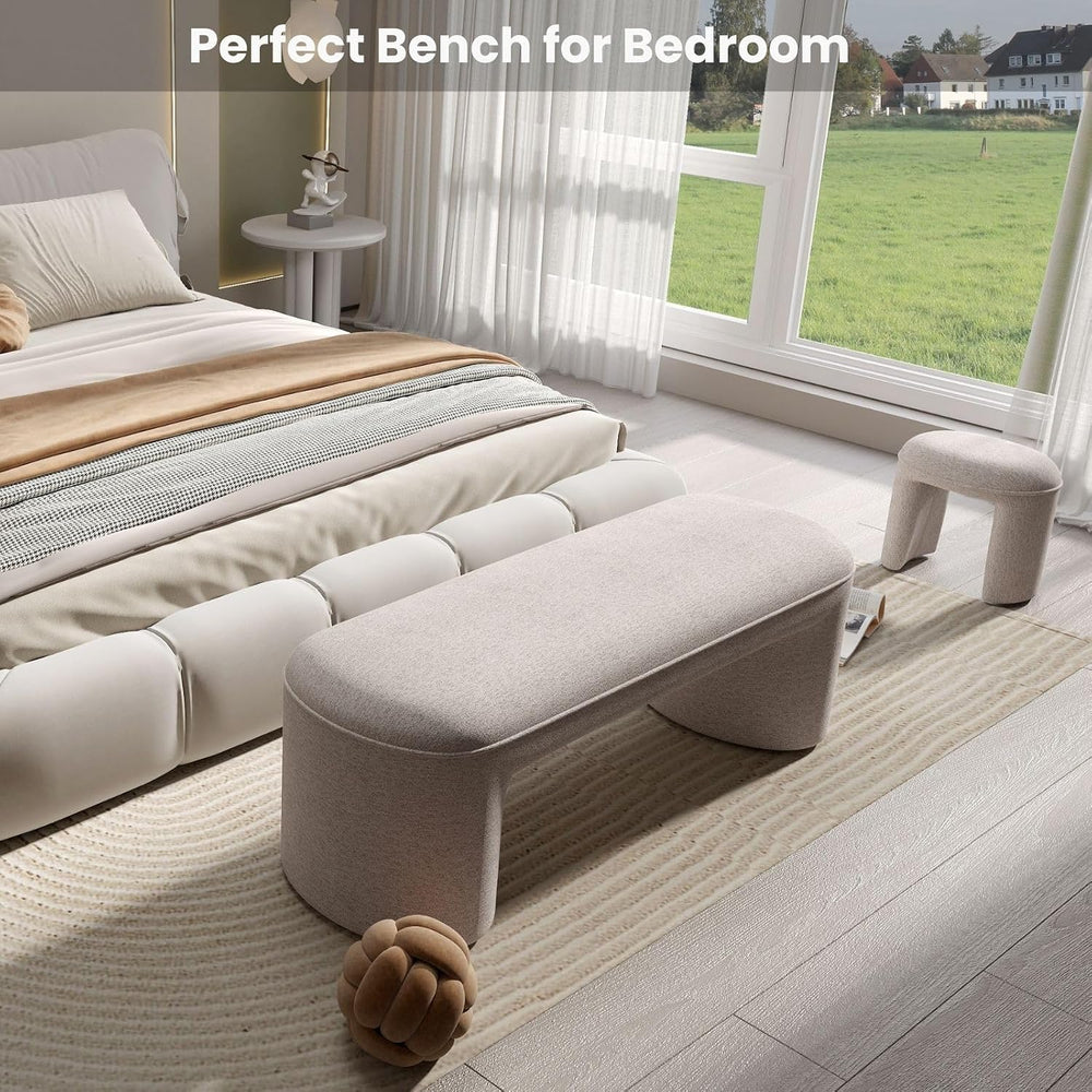 53" Chenille Ottoman Bench with 2 Nesting Ottomans, Oatmeal | 3-Piece Sp...