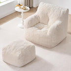 Giant Bean Bag Chairs for Adults with Ottoman, Faux Fur Boneless Chaise Couch Filler with Memory Foam,Large BeanBag Lounge Lazy Floor Sofa Accent Chair for Living Room,Bedroom & Game Rooms