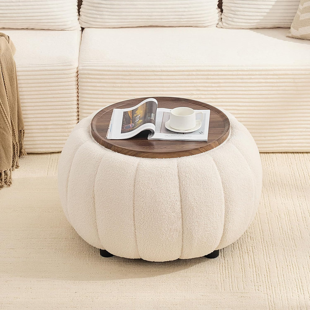 30 Inch Round Storage Ottoman Coffee Table for Living Room, Bedroom | Teddy F...