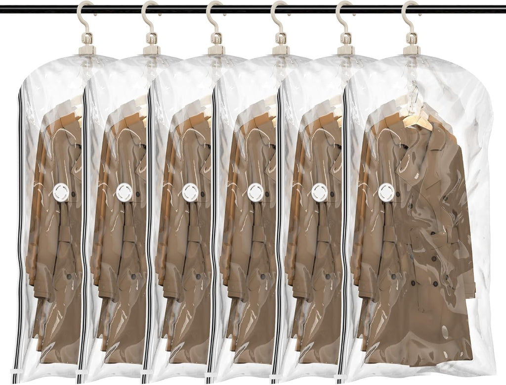 TAILI Hanging Vacuum Storage Bags, Space Saver Bags for Clothes, Coats, Suits and Jackets, Clear, 6 Pack Short, 31 x 15 x 40 inches