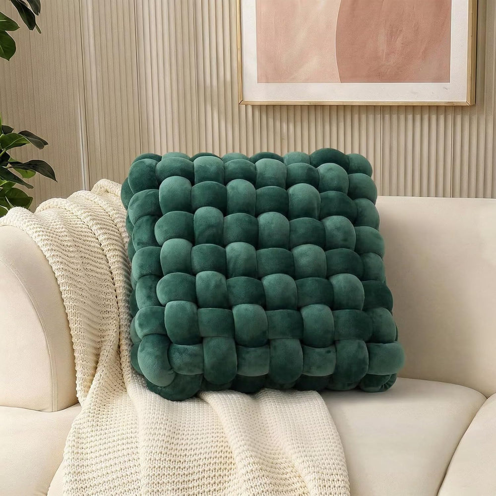 Knot Throw Pillows Thick Square Emerald Green 15.7" Soft Cushion
