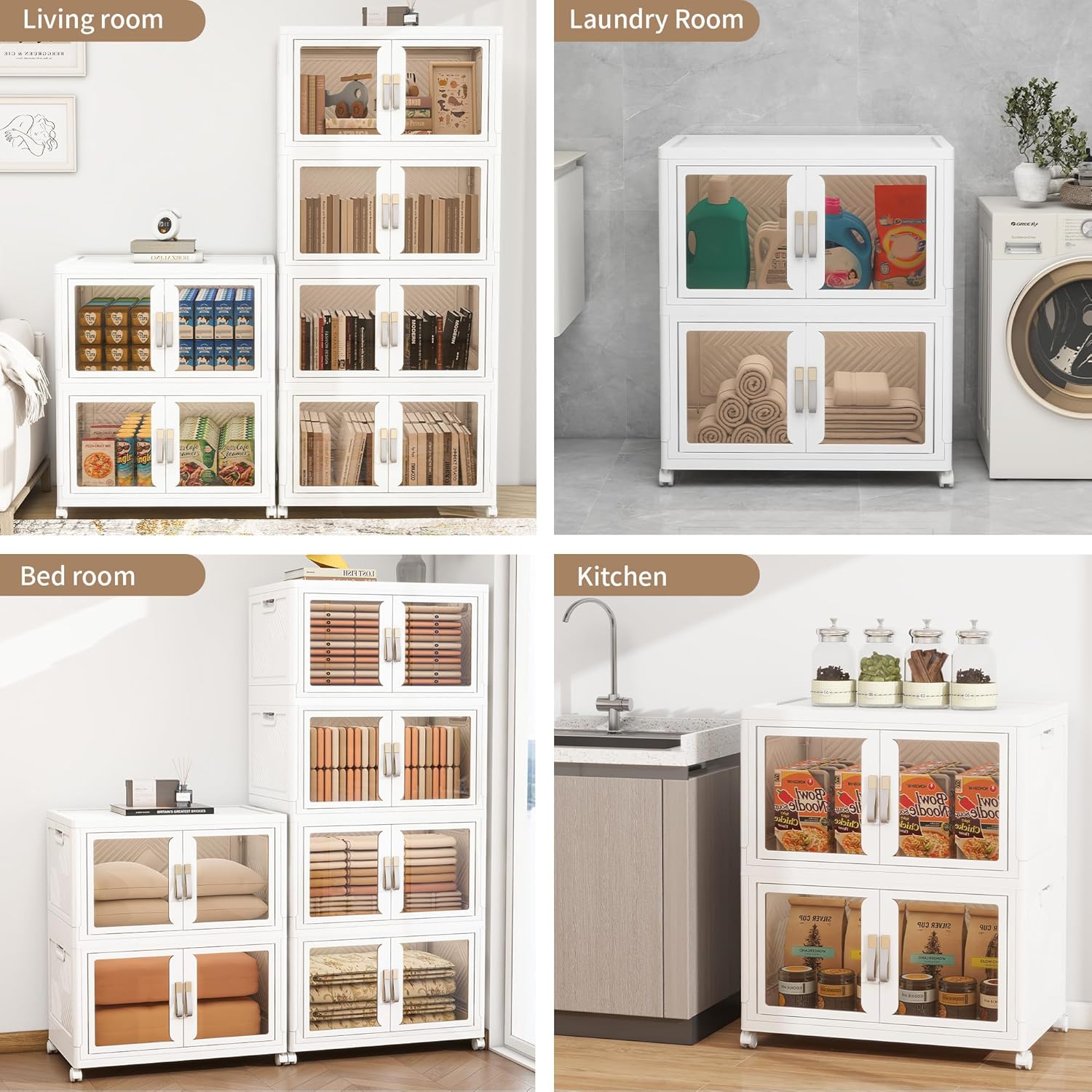 Large Clear Stackable Storage Bins with Lids, Foldable Storage Cabinet for Closet Organizers and Storage, Plastic Storage Box with Wheels 314 QT