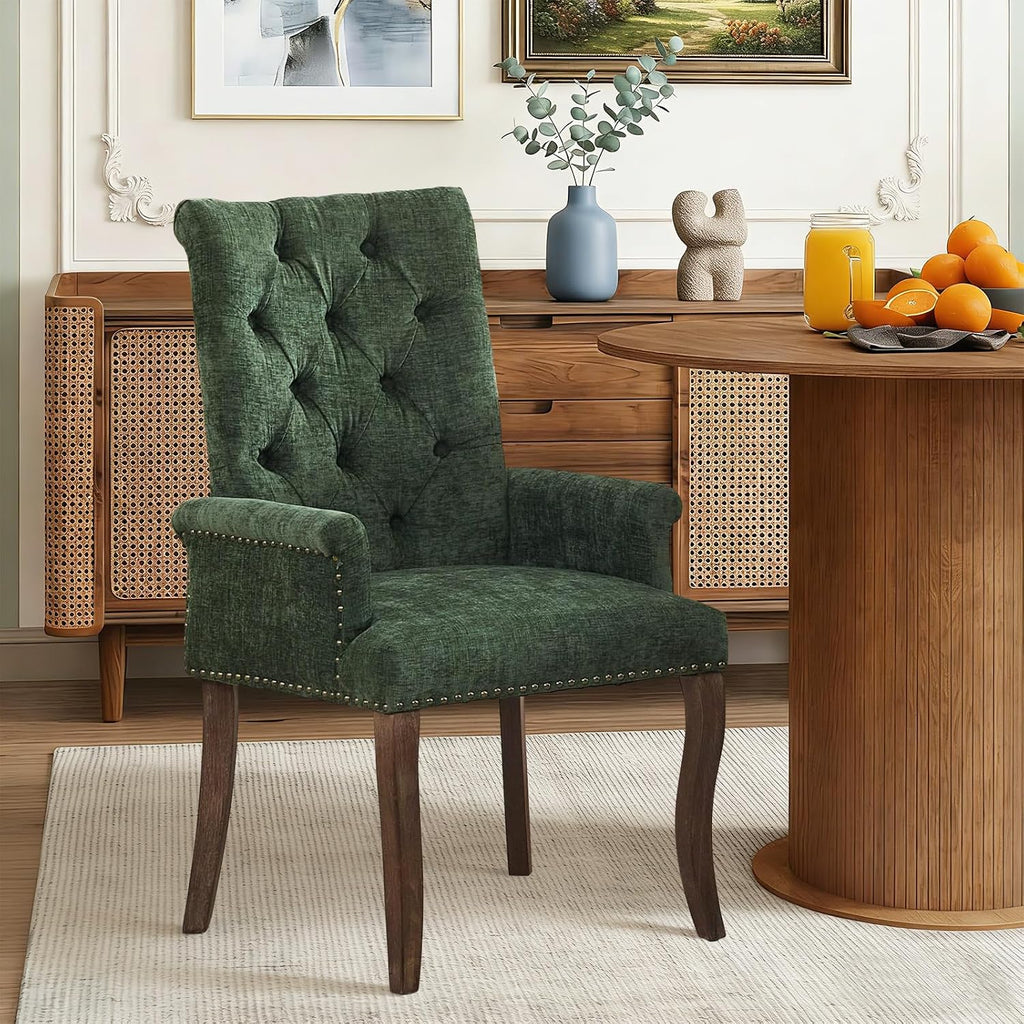 3-Piece Round Dining Table Set for 2, 31.5” Small Kitchen Table with Storage Base & 2 Upholstered Tufted Chairs, Space Saving Breakfast Nook Set for Apartment, Bistro, Small Dining Room(Green Chair)