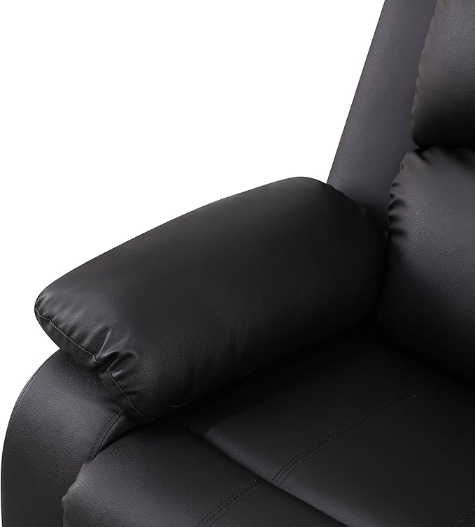 Manual Recliner Sectional Sofa Set, Bonded Leather L-Shaped Living Room Furniture Sets, Reclining Corner Couch with Drop-Down Table/Storage Console/Cup Holders for Home Office (Black, Sectional)