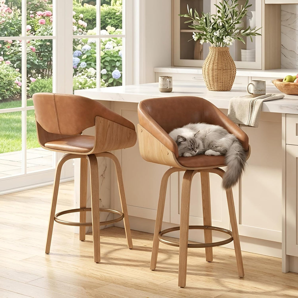 HNY 26'' Modern Barrel Swivel Counter Stools Counter Height Swivel Ba...