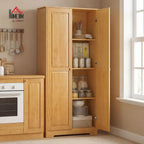 HOMCOM 67" Pinewood Kitchen Pantry Storage Cabinet Freestanding Brown | Adjustable Shelves, Solid Wood Food Pantry, Soft-Close Doors, Living Room Dining Room
