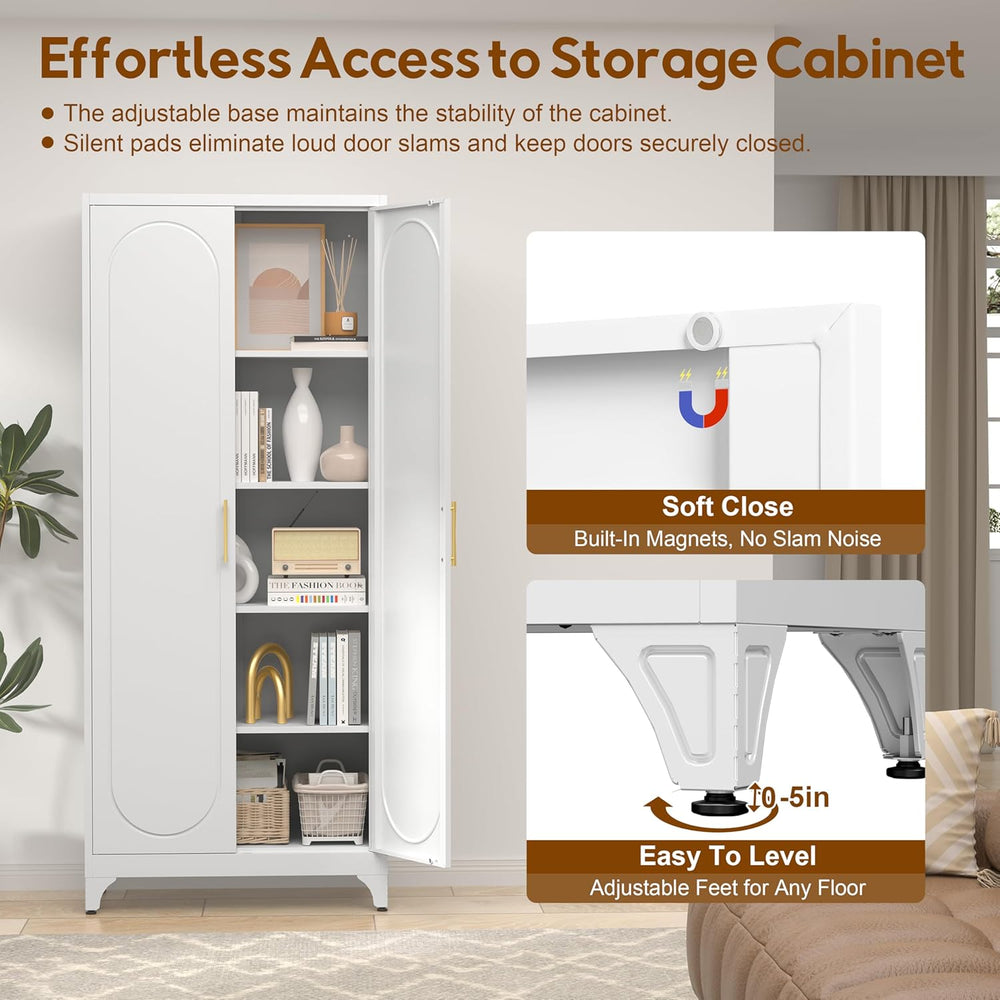 UNICOLY 75" Tall Pantry Storage Cabinet with Doors and 4 Adjustable Shel...