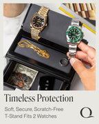 QWATCH Watch Stand Display Case - Acrylic Watch Box for 2 or 4 Watches with Jewelry Valet Tray and Drawer