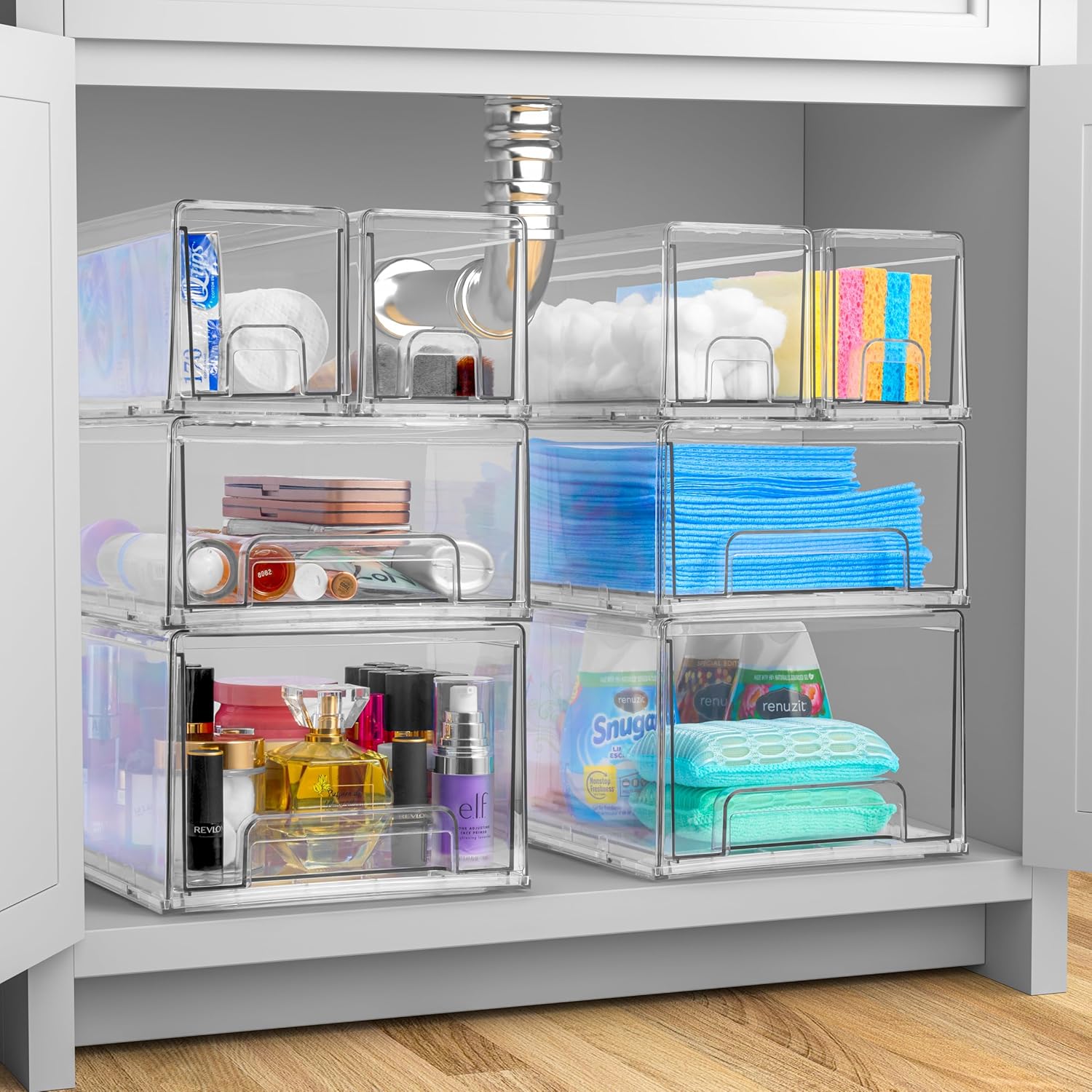 Sorbus Large Clear Stackable Storage Drawers – 6-Pack Plastic Organizer Bins with Handles – Stackable Pull-Out Storage Drawers for Closet, Pantry, Office, Bathroom, Craft, and Toy Organization