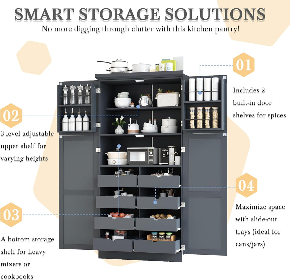 35.5x17.6x70.9inch Freestanding Kitchen Pantry Cabinet, Tall Storage Cabinet ...