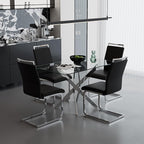 5 Piece Dining Table Table Set, Modern Tempered Glass Dining Table Set for 4 Kitchen Table Set with 4 Upholstered Chairs for Kitchen Dining Room (Sliver Table with Black Chairs)