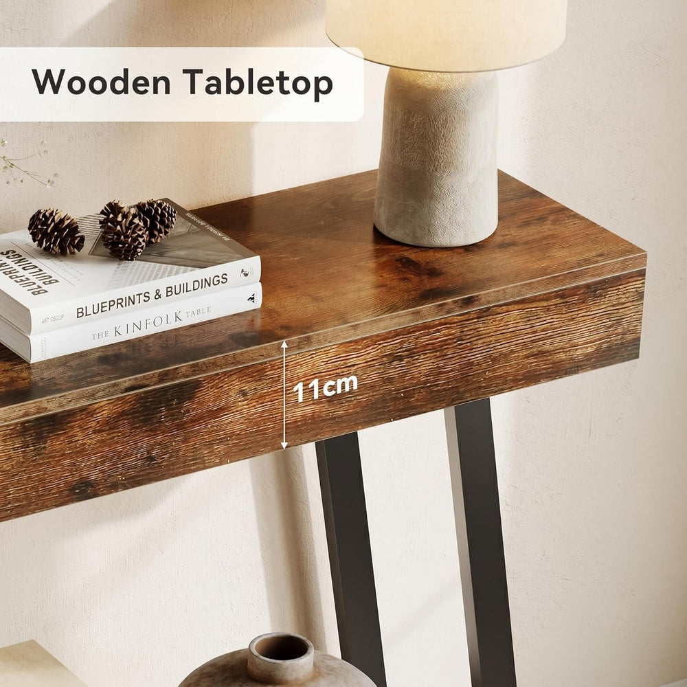 LITTLE TREE 41-Inch Console Table with Geometric Metal Frame, Rustic Brown, E...