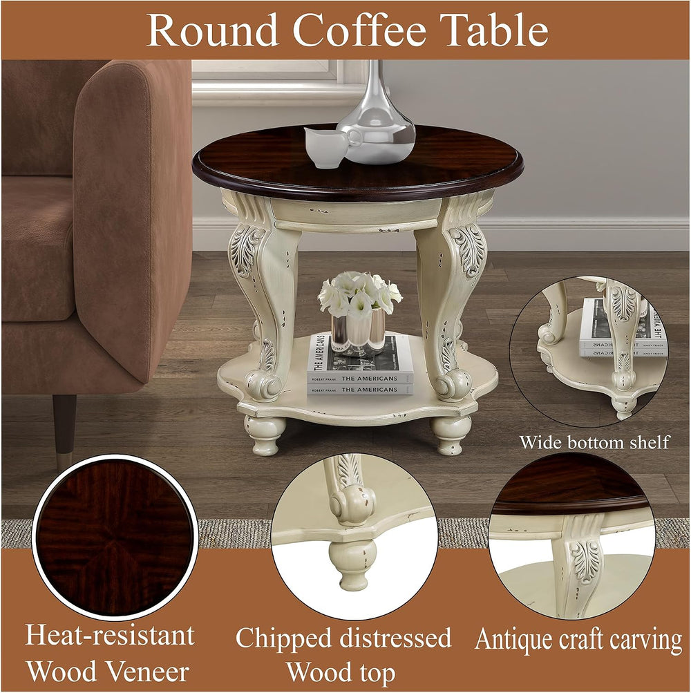 P PURLOVE 22'' Two Tone Round End Table with Shelf for Living Room, S...